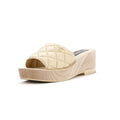Women's Open Toe Platform Sandals Quilted Leather and Wood