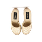 Women's Open Toe Platform Sandals Quilted Leather and Wood