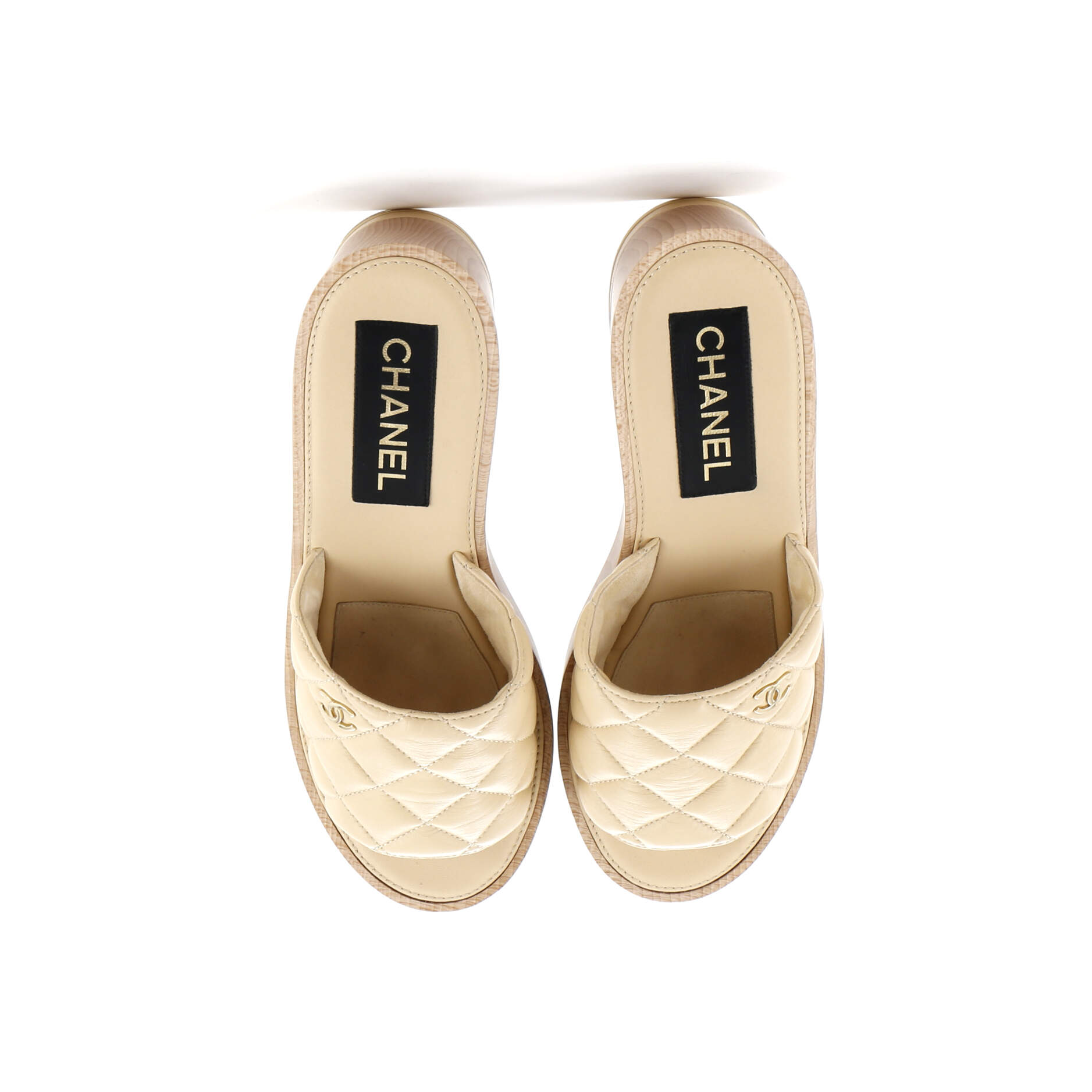 Women's Open Toe Platform Sandals Quilted Leather and Wood