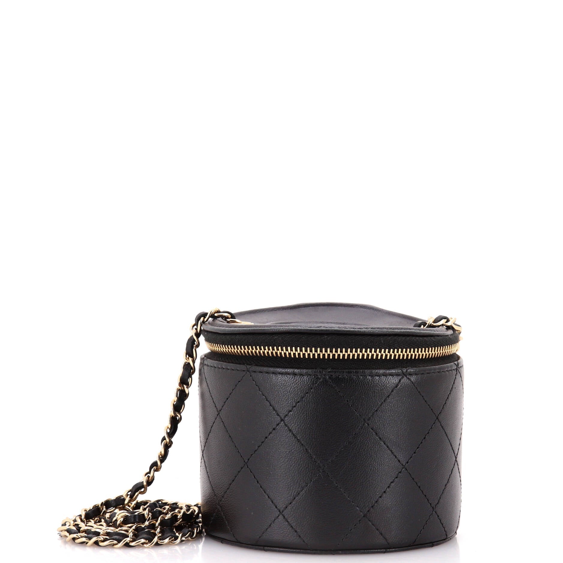 CC Round Vanity Case with Chain Quilted Lambskin Mini