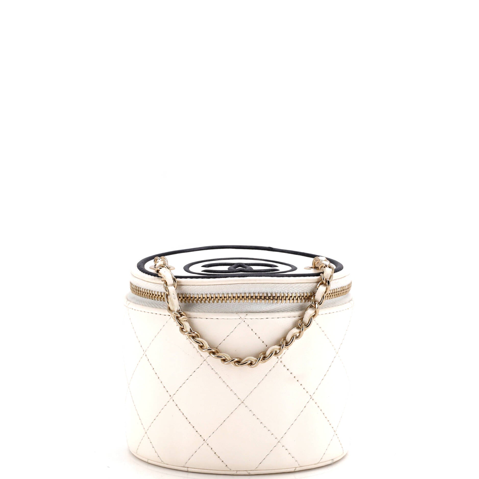 CC Round Vanity Case with Chain Quilted Lambskin Mini