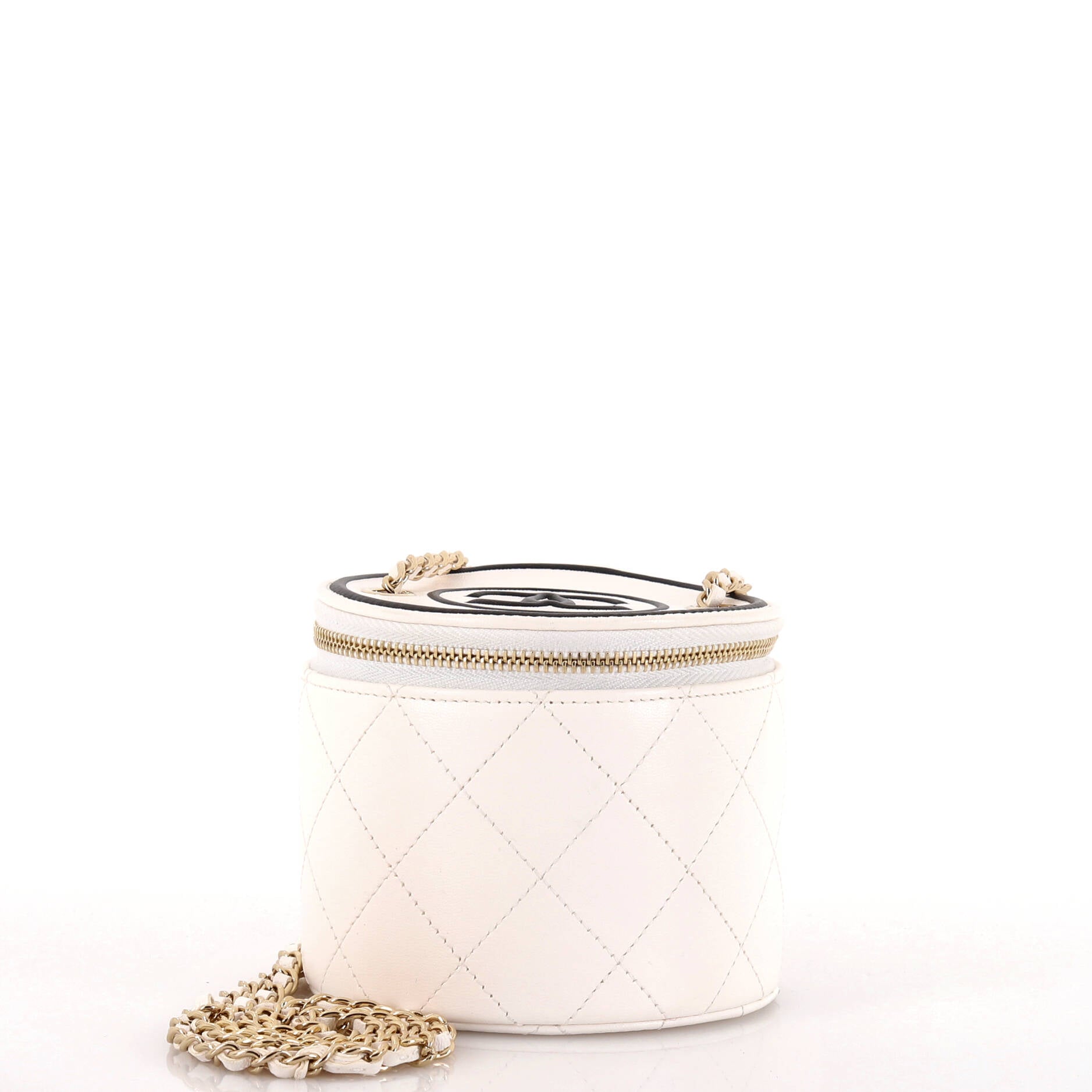 CC Round Vanity Case with Chain Quilted Lambskin Mini