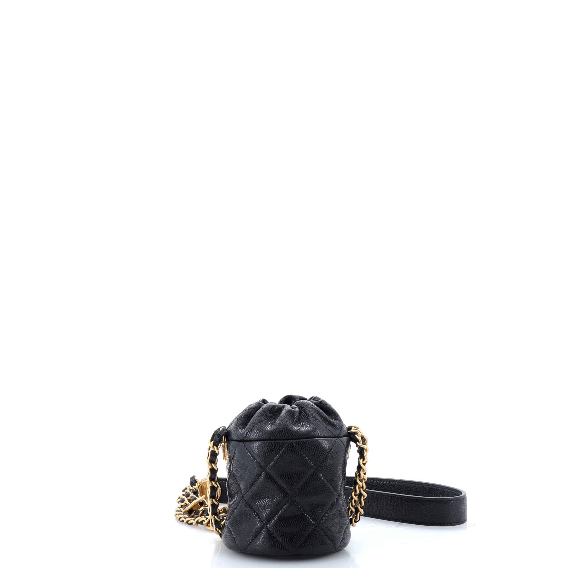 Twist Your Buttons Drawstring Bucket Bag Quilted Caviar Mini