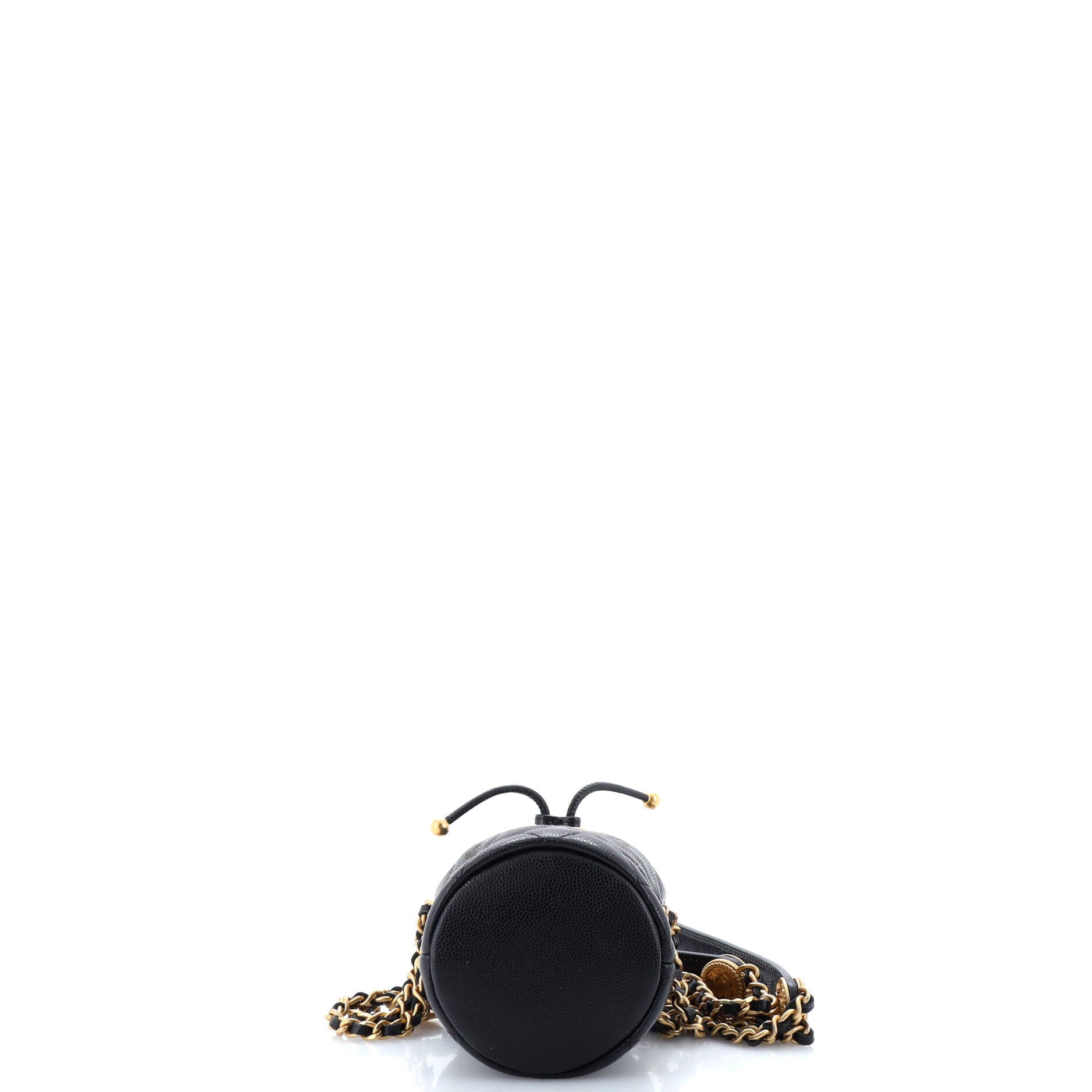 Twist Your Buttons Drawstring Bucket Bag Quilted Caviar Mini