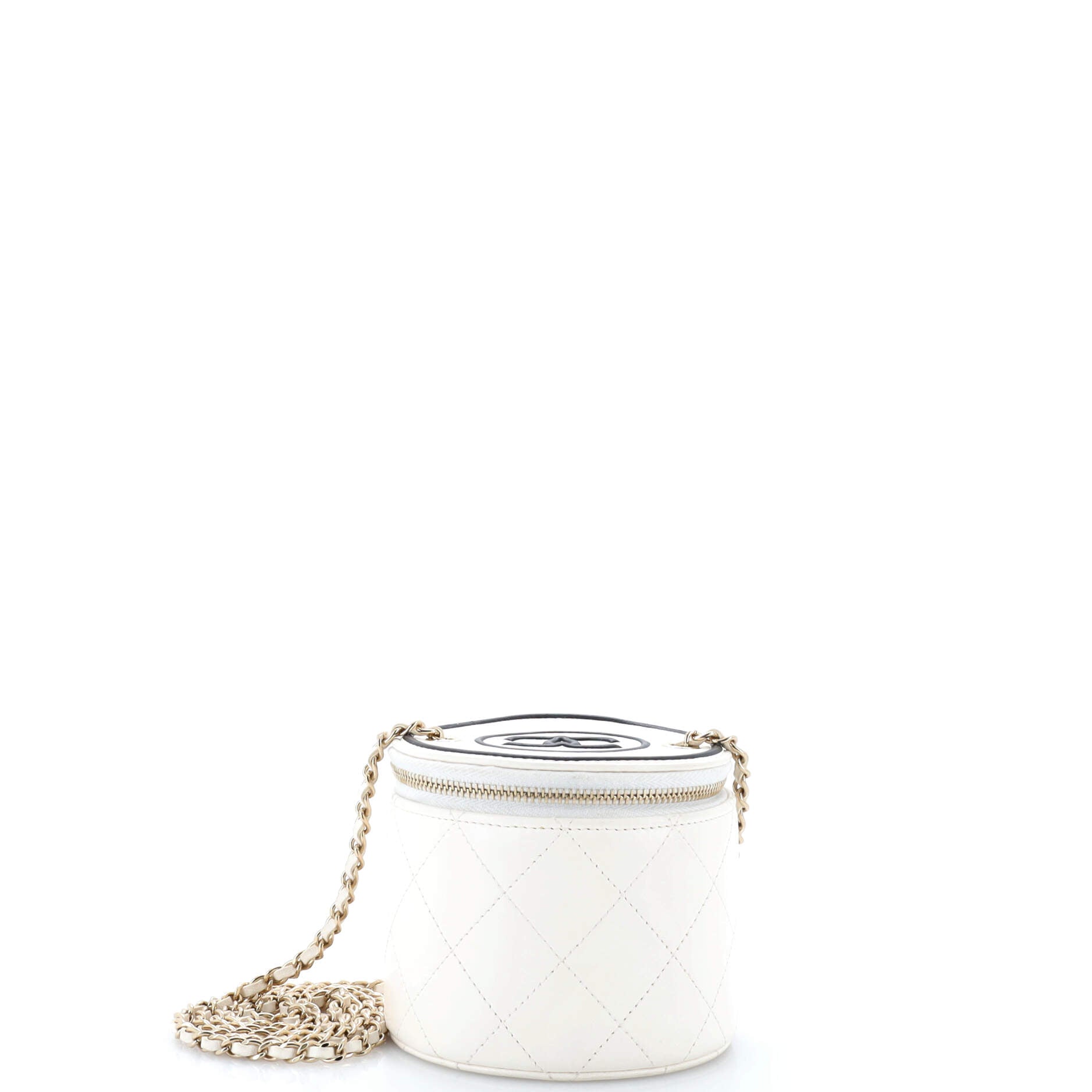 CC Round Vanity Case with Chain Quilted Lambskin Mini