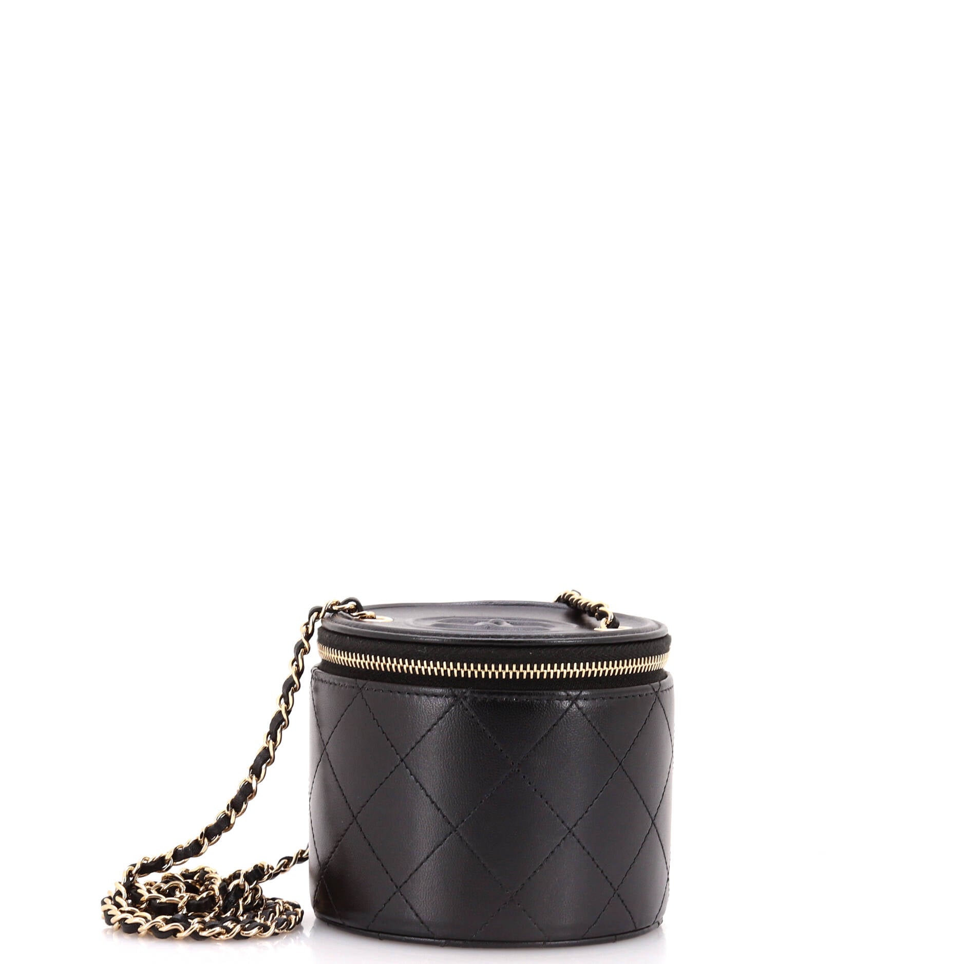 CC Round Vanity Case with Chain Quilted Lambskin Mini