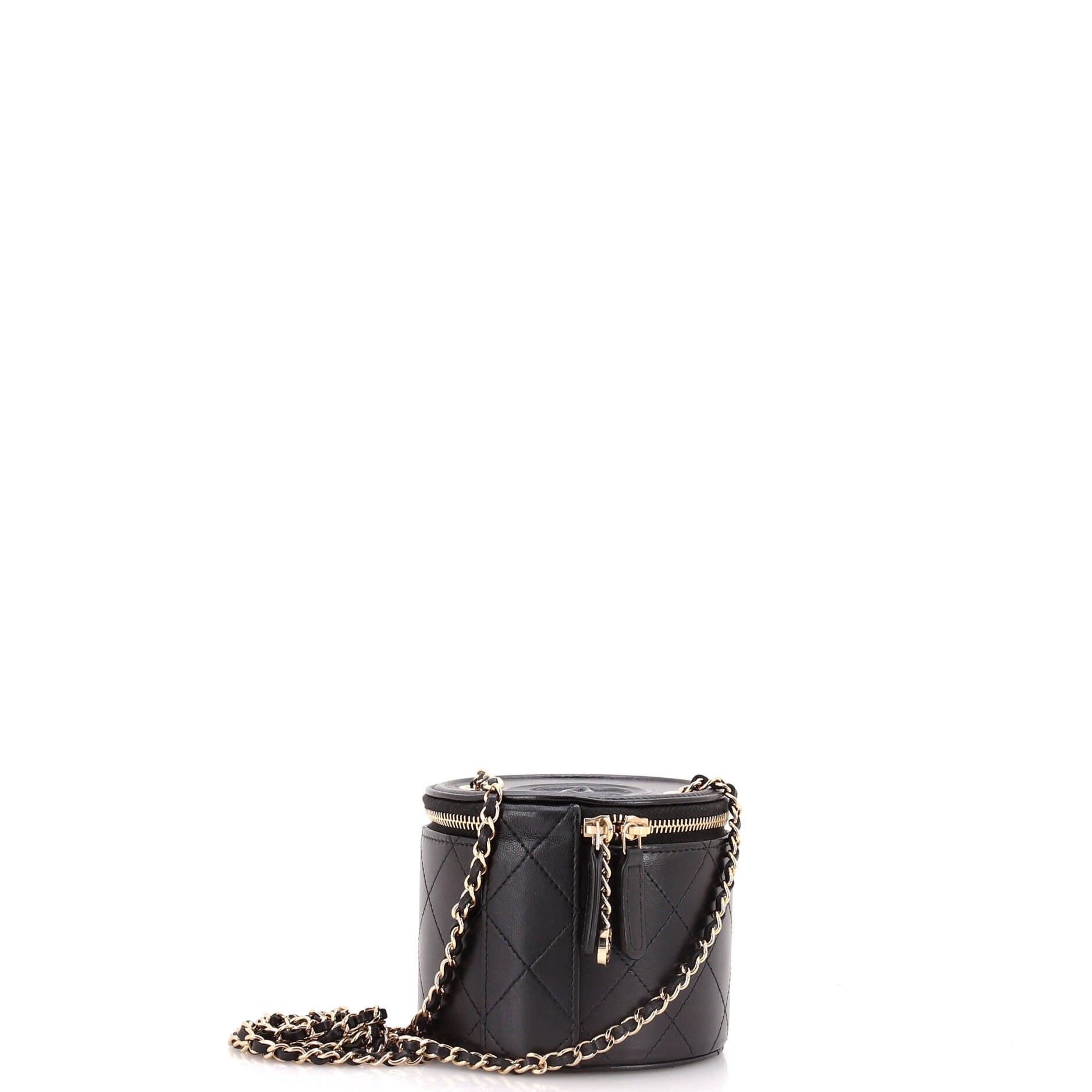 CC Round Vanity Case with Chain Quilted Lambskin Mini