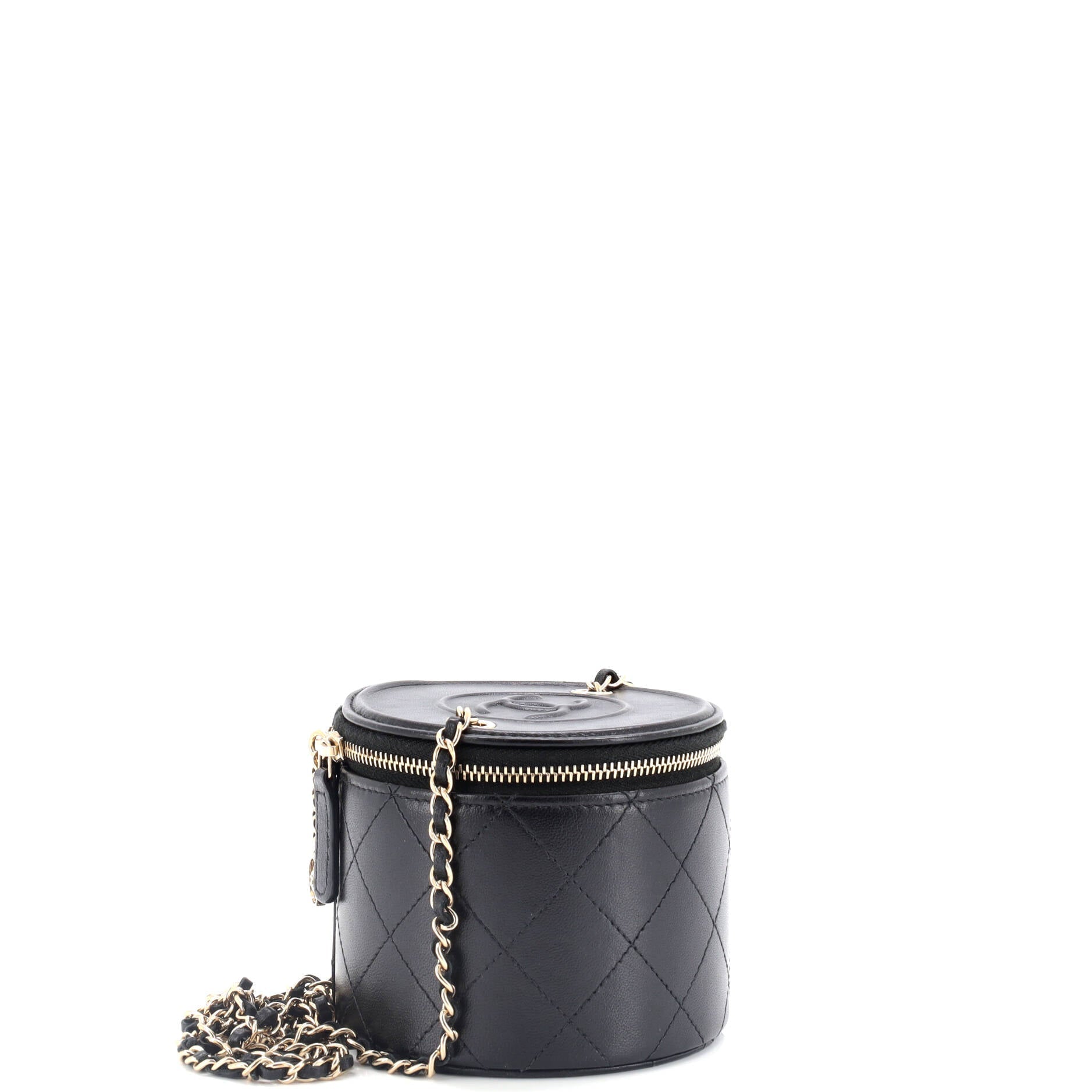 CC Round Vanity Case with Chain Quilted Lambskin Mini