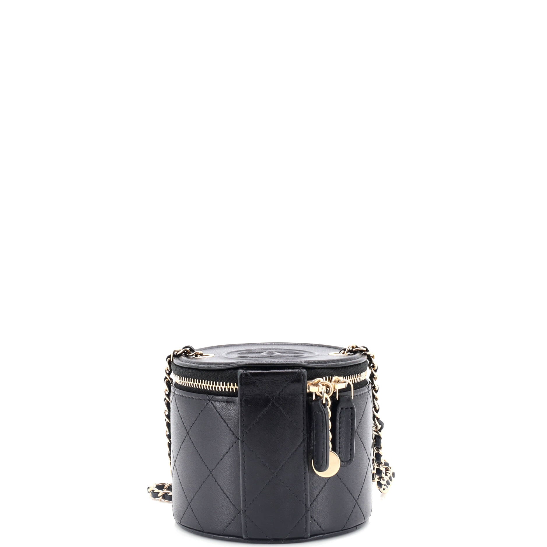 CC Round Vanity Case with Chain Quilted Lambskin Mini