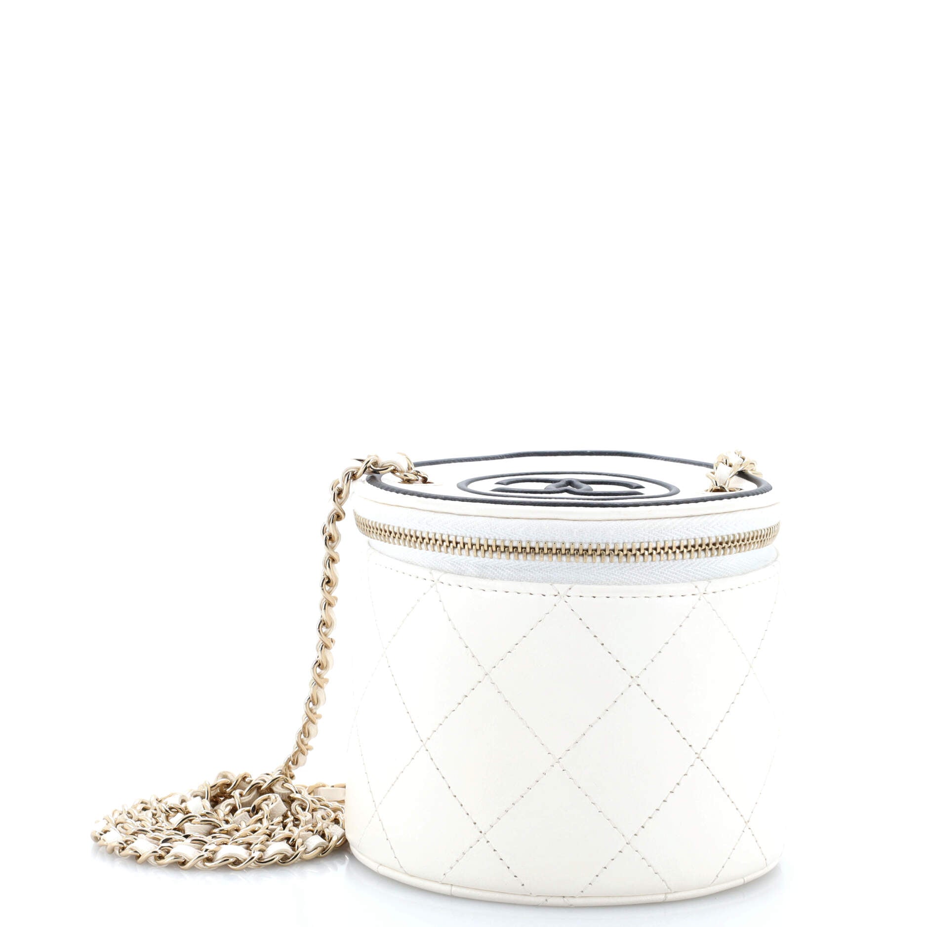 CC Round Vanity Case with Chain Quilted Lambskin Mini