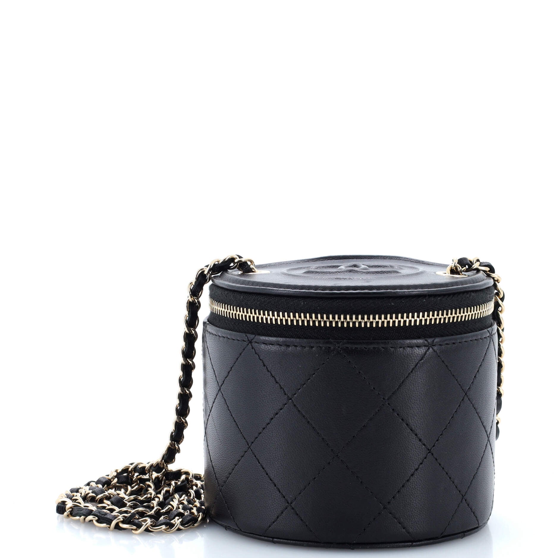 CC Round Vanity Case with Chain Quilted Lambskin Mini