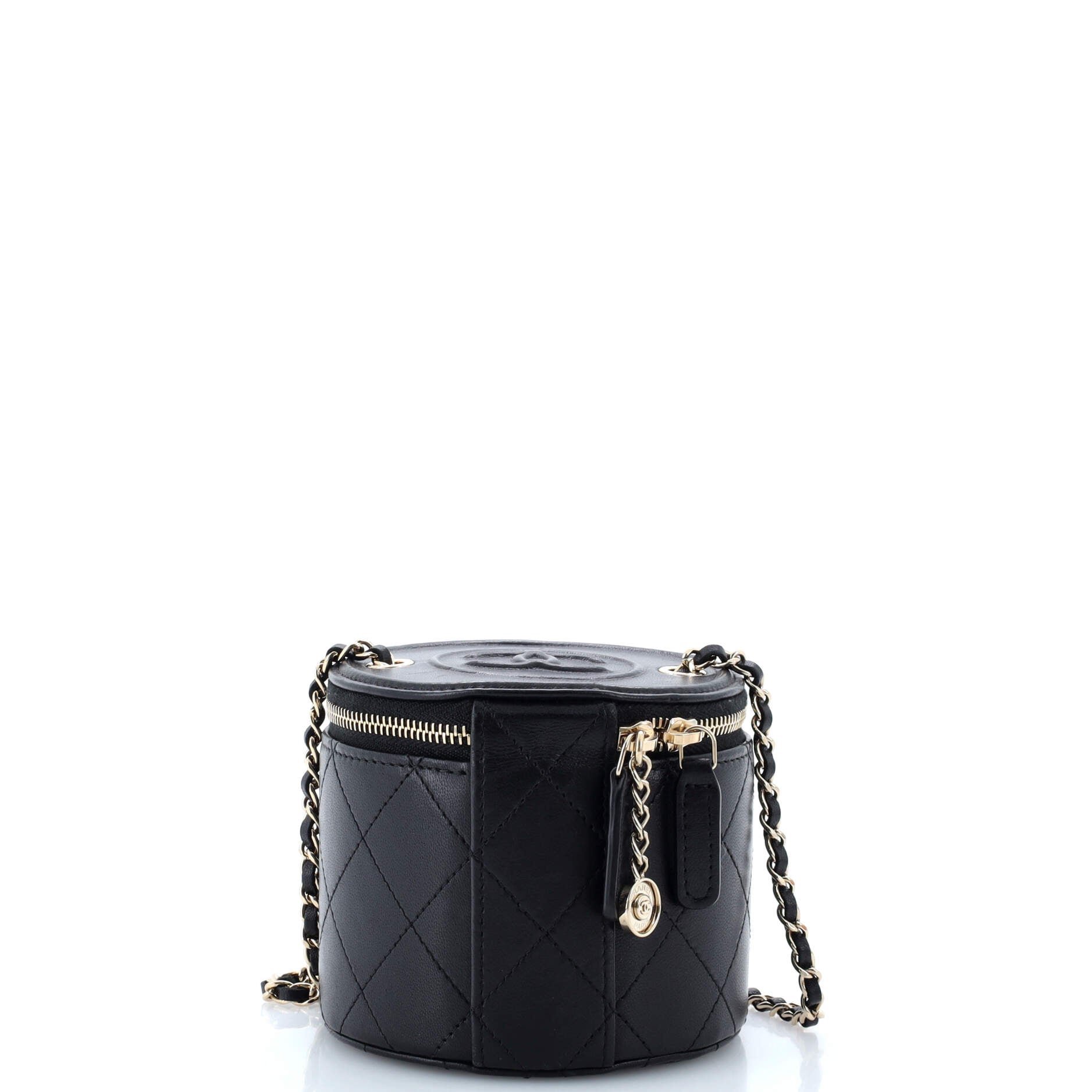 CC Round Vanity Case with Chain Quilted Lambskin Mini