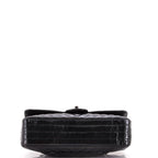 So Black Classic Double Flap Bag Chevron Crinkled Patent Medium