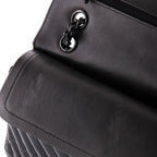 So Black Classic Double Flap Bag Chevron Crinkled Patent Medium