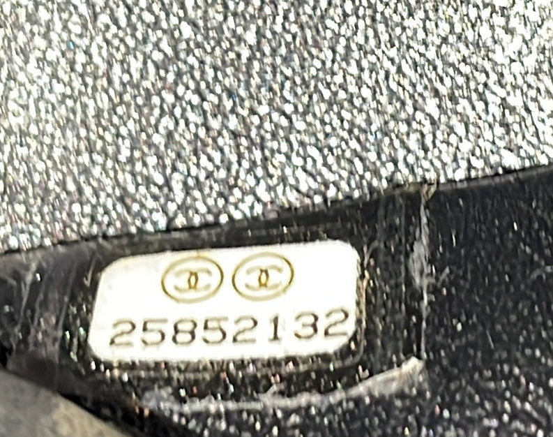 So Black Classic Double Flap Bag Chevron Crinkled Patent Medium