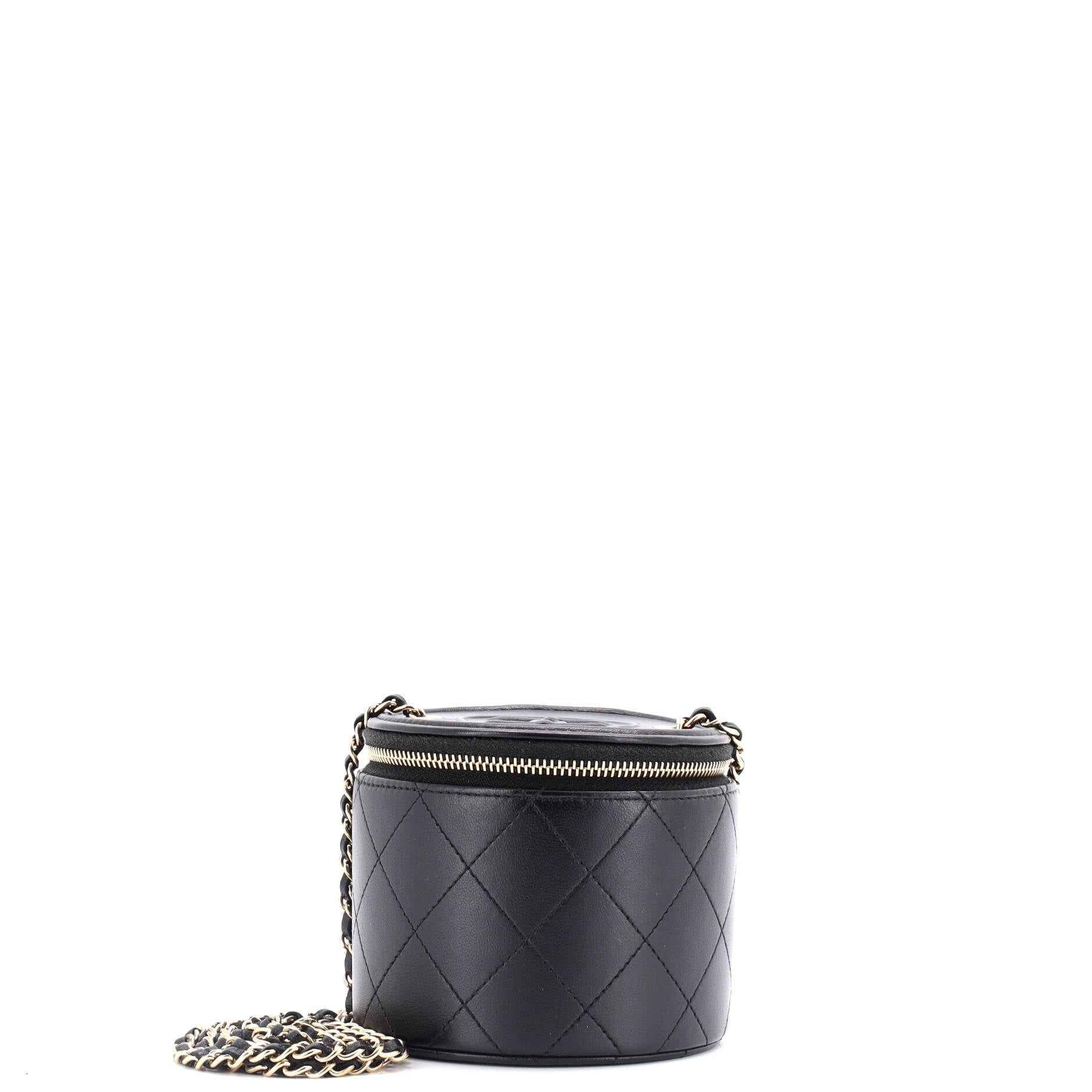CC Round Vanity Case with Chain Quilted Lambskin Mini