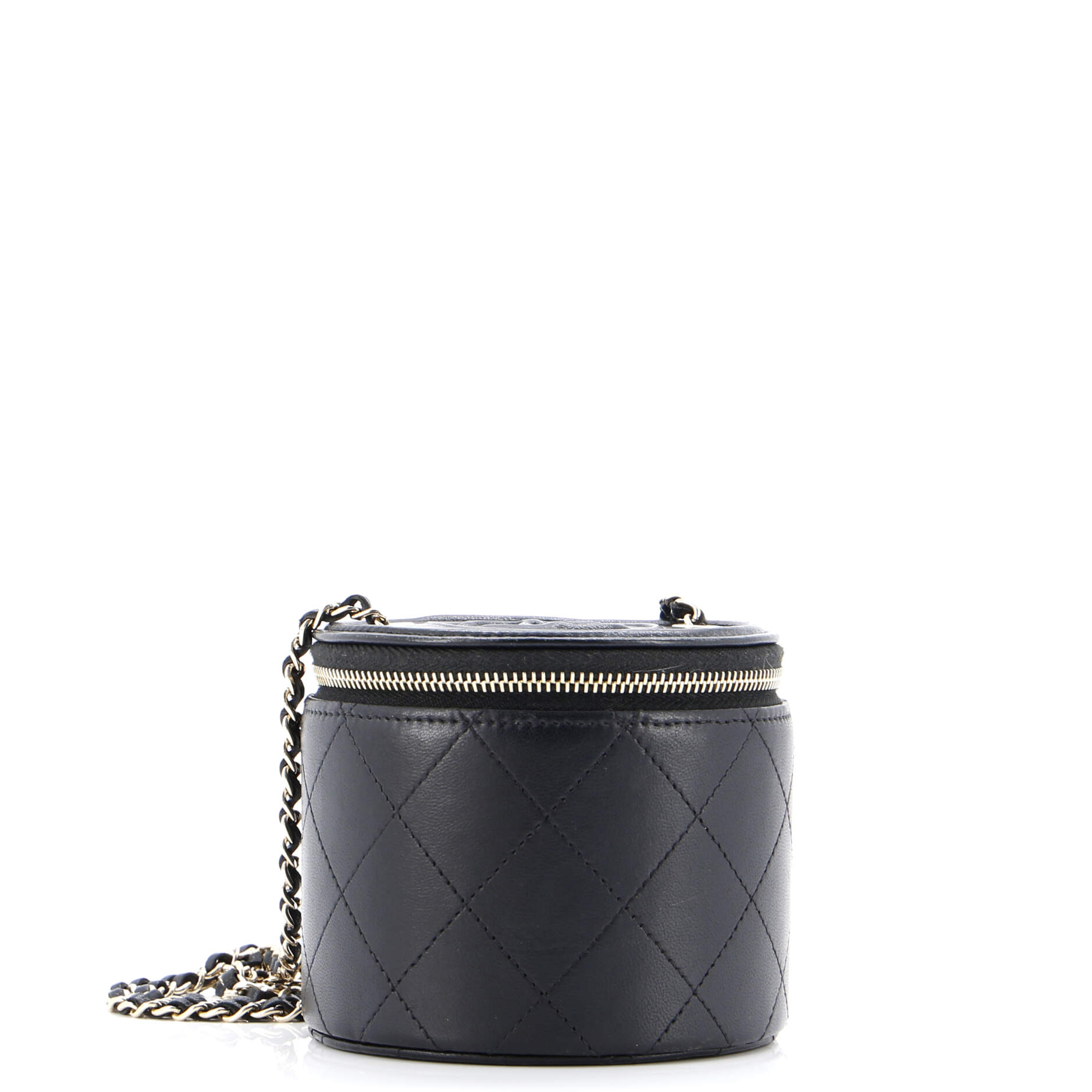 CC Round Vanity Case with Chain Quilted Lambskin Mini