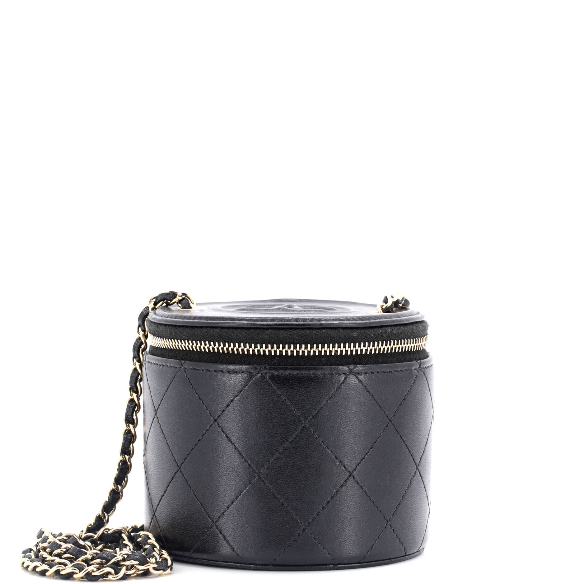 CC Round Vanity Case with Chain Quilted Lambskin Mini