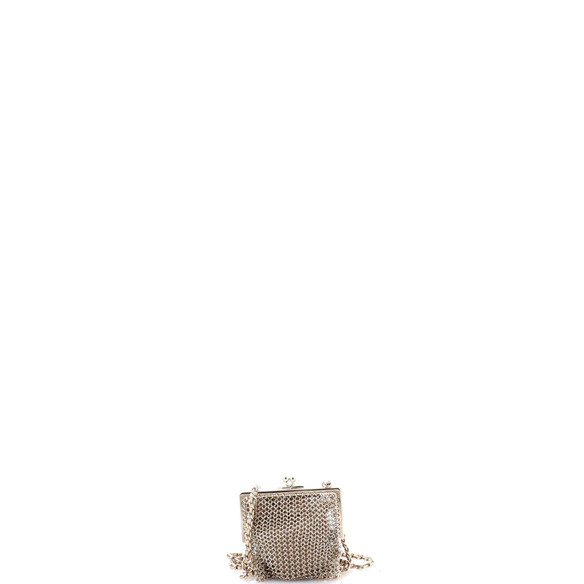 CC Charm Kisslock Frame Clutch with Chain Embellished Metal Mesh Mini
