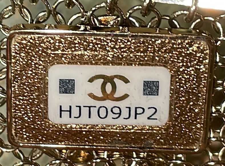 CC Charm Kisslock Frame Clutch with Chain Embellished Metal Mesh Mini