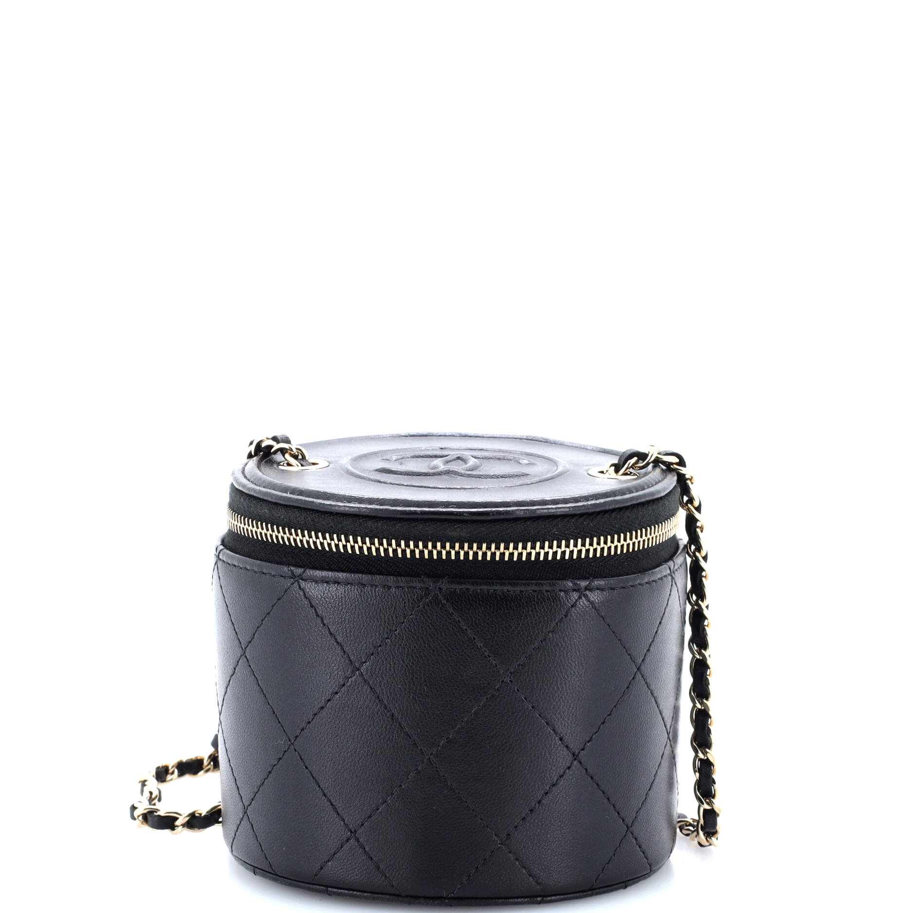 CC Round Vanity Case with Chain Quilted Lambskin Mini