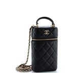 Classic Vanity Top Handle Phone Holder with Chain Quilted Lambskin
