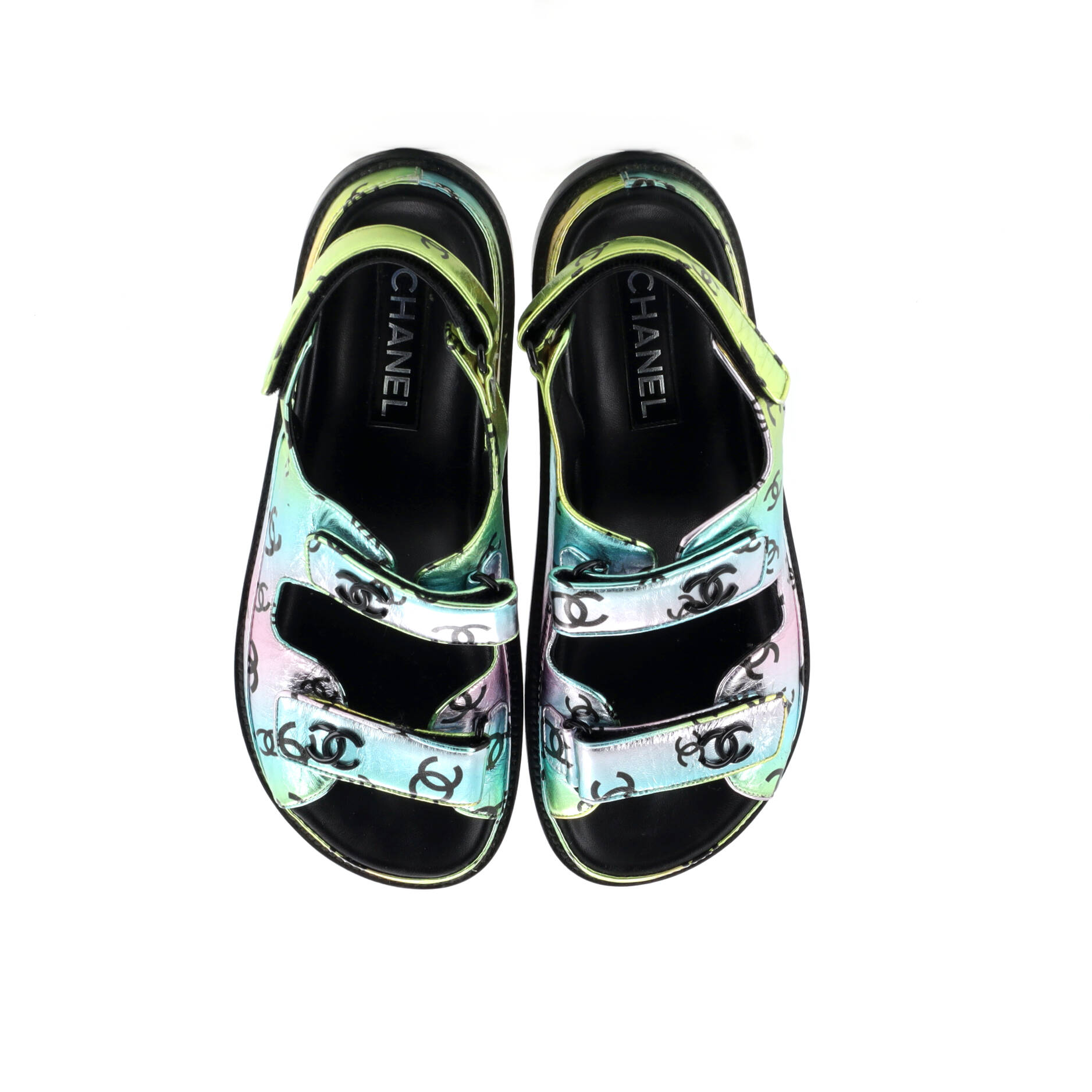 Women's Velcro Dad Sandals Printed Laminated Leather