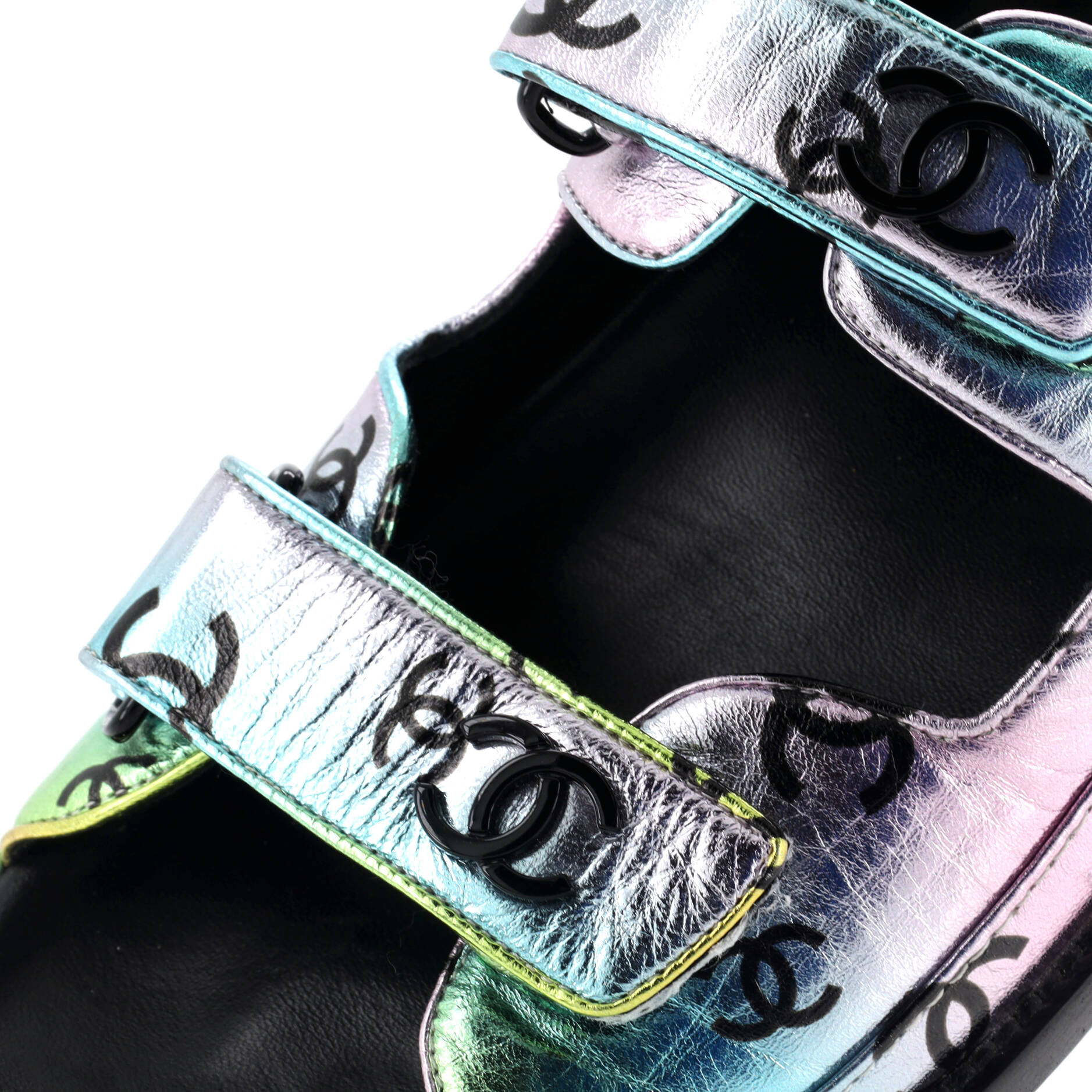 Women's Velcro Dad Sandals Printed Laminated Leather