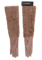 Beige Suede Xiangao Fur Elbow Gloves