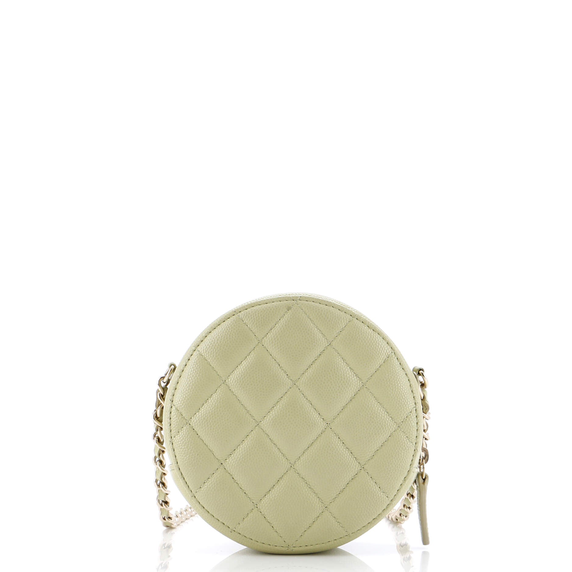 French New Wave Round Clutch with Chain Quilted Caviar