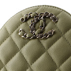 French New Wave Round Clutch with Chain Quilted Caviar