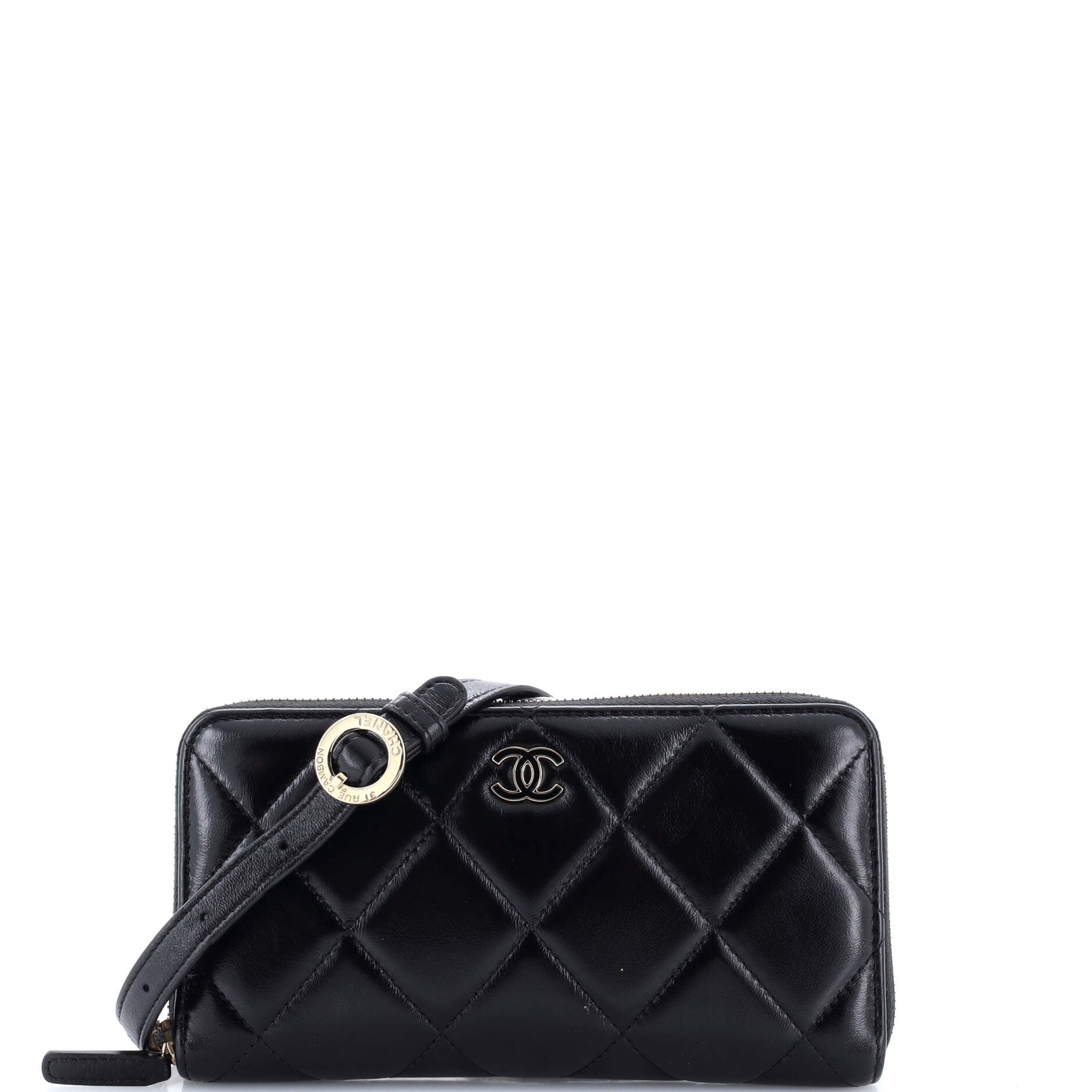 Zip Around Waist Belt Bag Quilted Shiny Lambskin