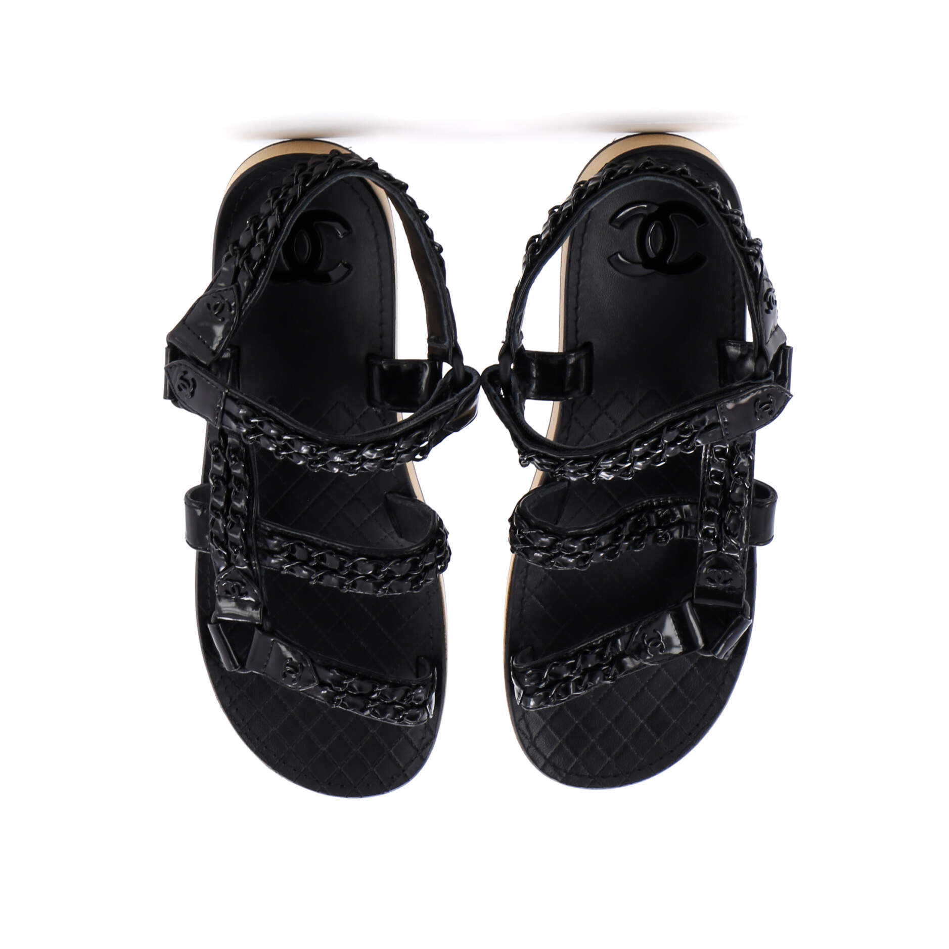 Women's Chain CC Slingback Sandals Quilted Leather with Cork