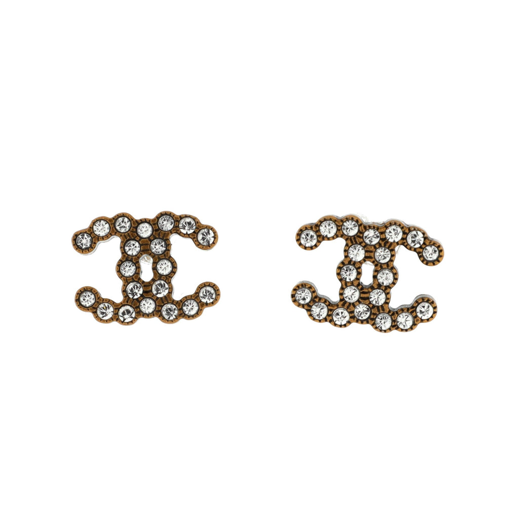 CC Stud Earrings Metal with Crystals