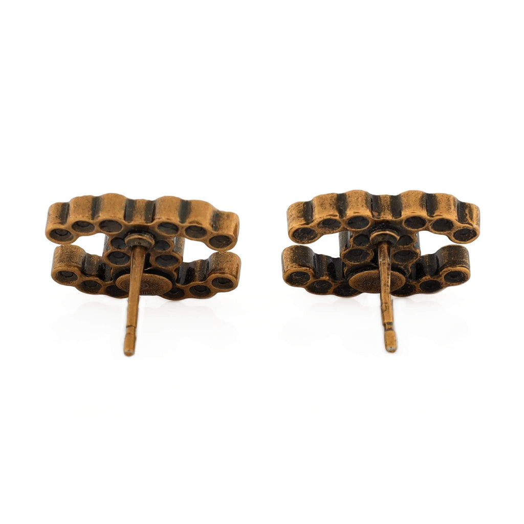 CC Stud Earrings Metal with Crystals