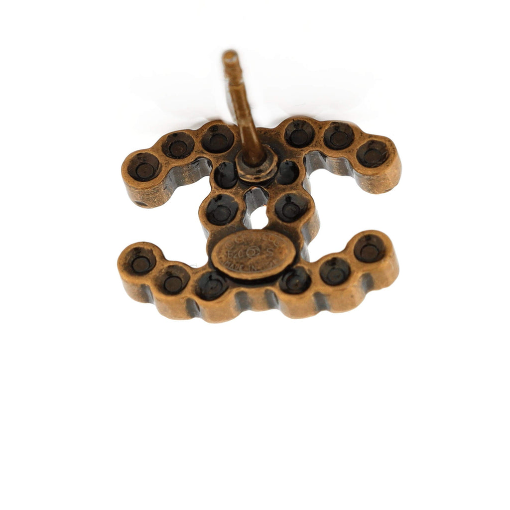 CC Stud Earrings Metal with Crystals