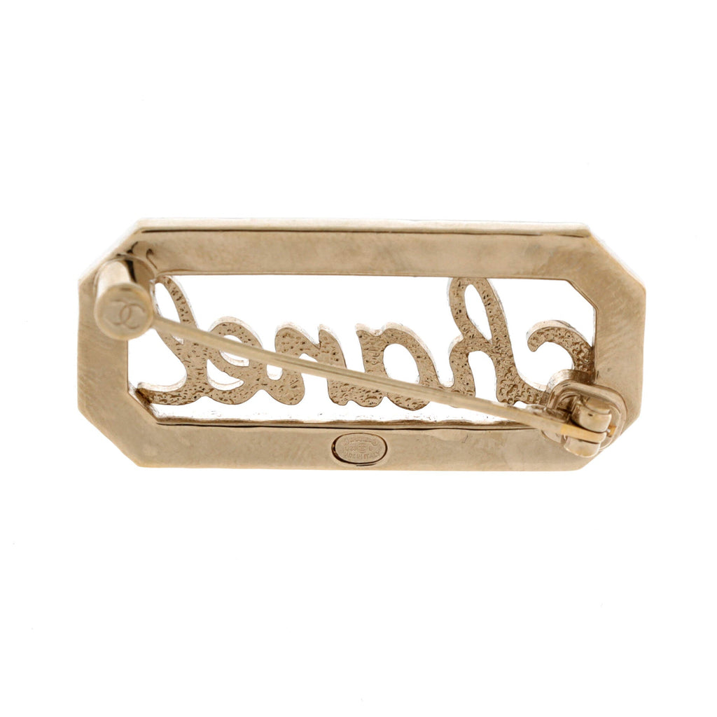 Swirling Logo Brooch Metal with Crystal and Faux Pearls