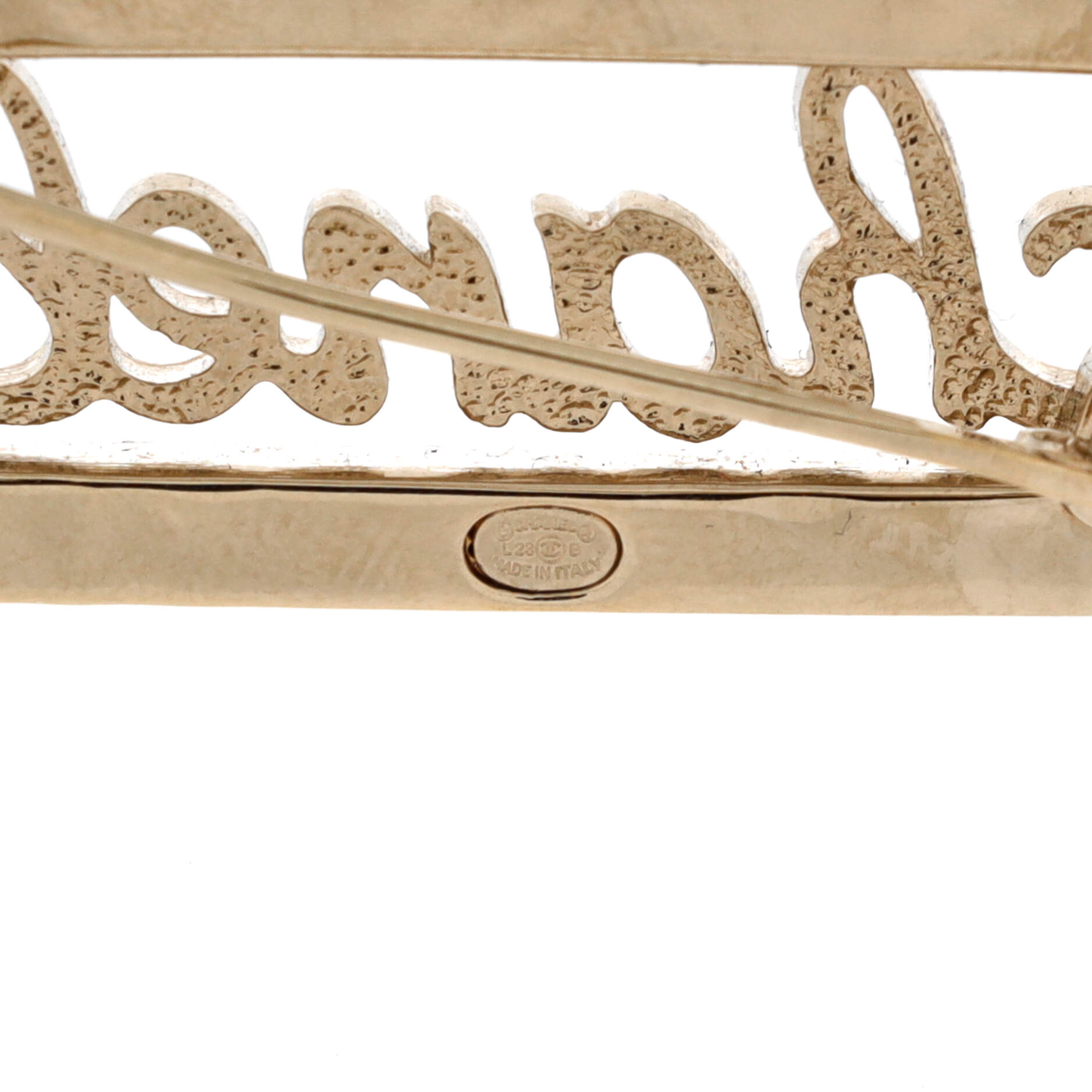 Swirling Logo Brooch Metal with Crystal and Faux Pearls