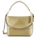 Gabrielle Hobo with Logo Handle Crocodile Embossed Calfskin Medium