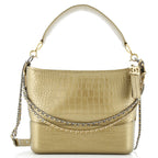 Gabrielle Hobo with Logo Handle Crocodile Embossed Calfskin Medium