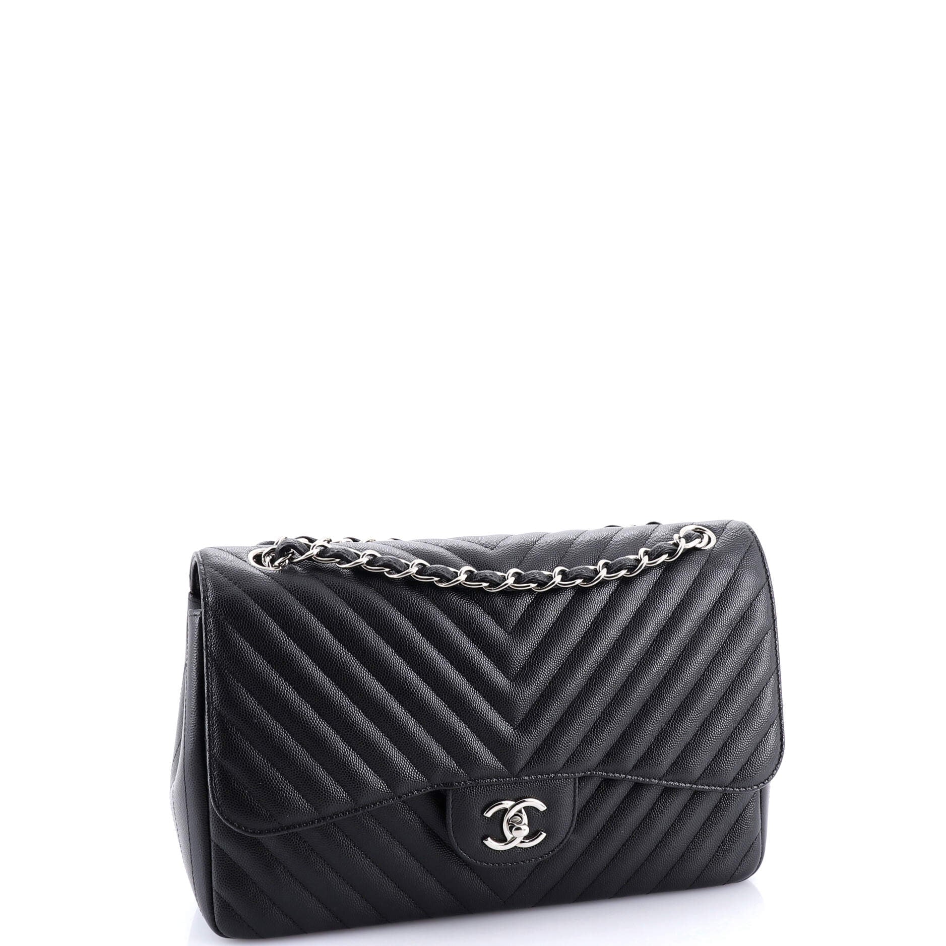 Classic Double Flap Bag Chevron Caviar Jumbo