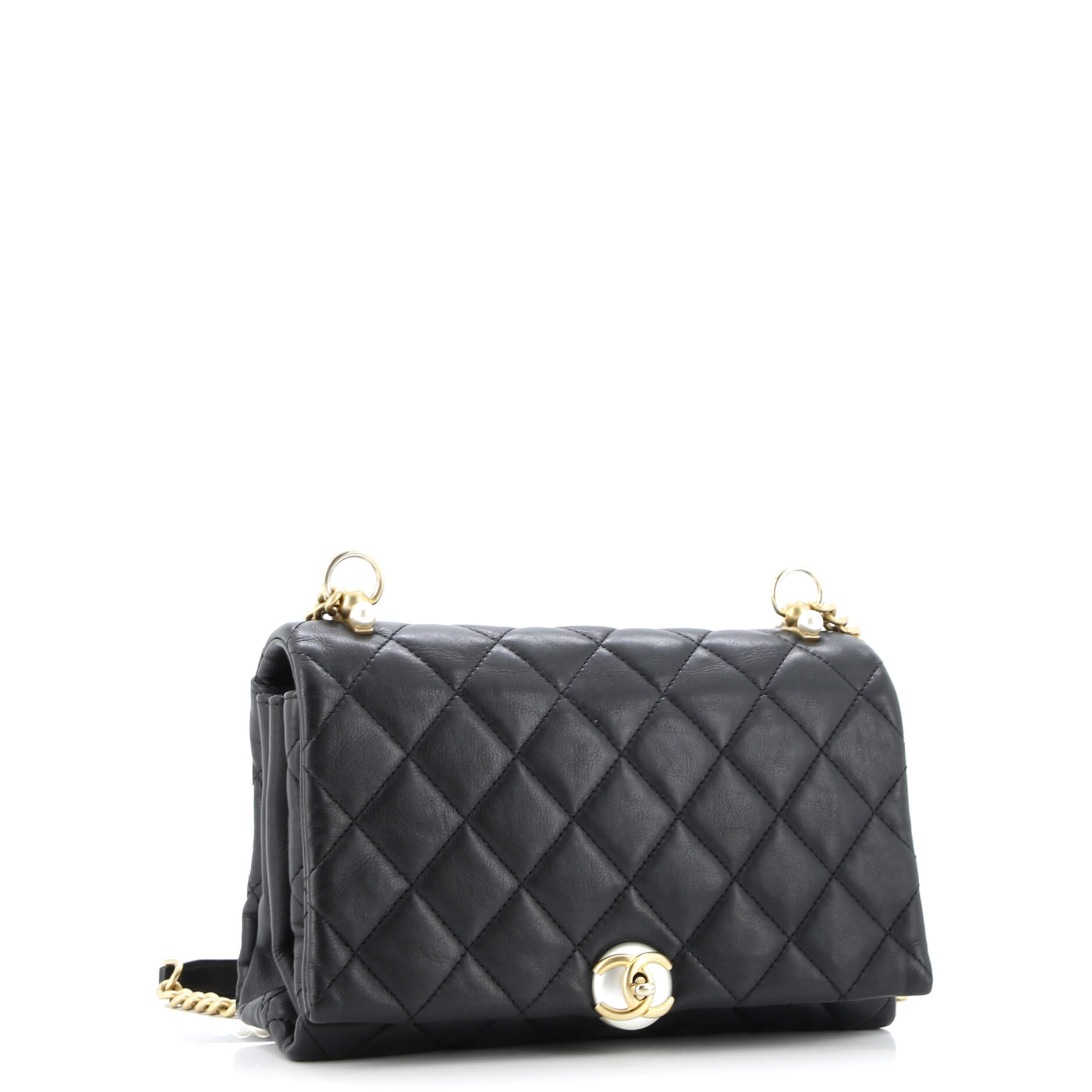 Pearl CC Accordion Flap Bag Quilted Calfskin Medium