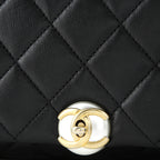 Pearl CC Accordion Flap Bag Quilted Calfskin Medium