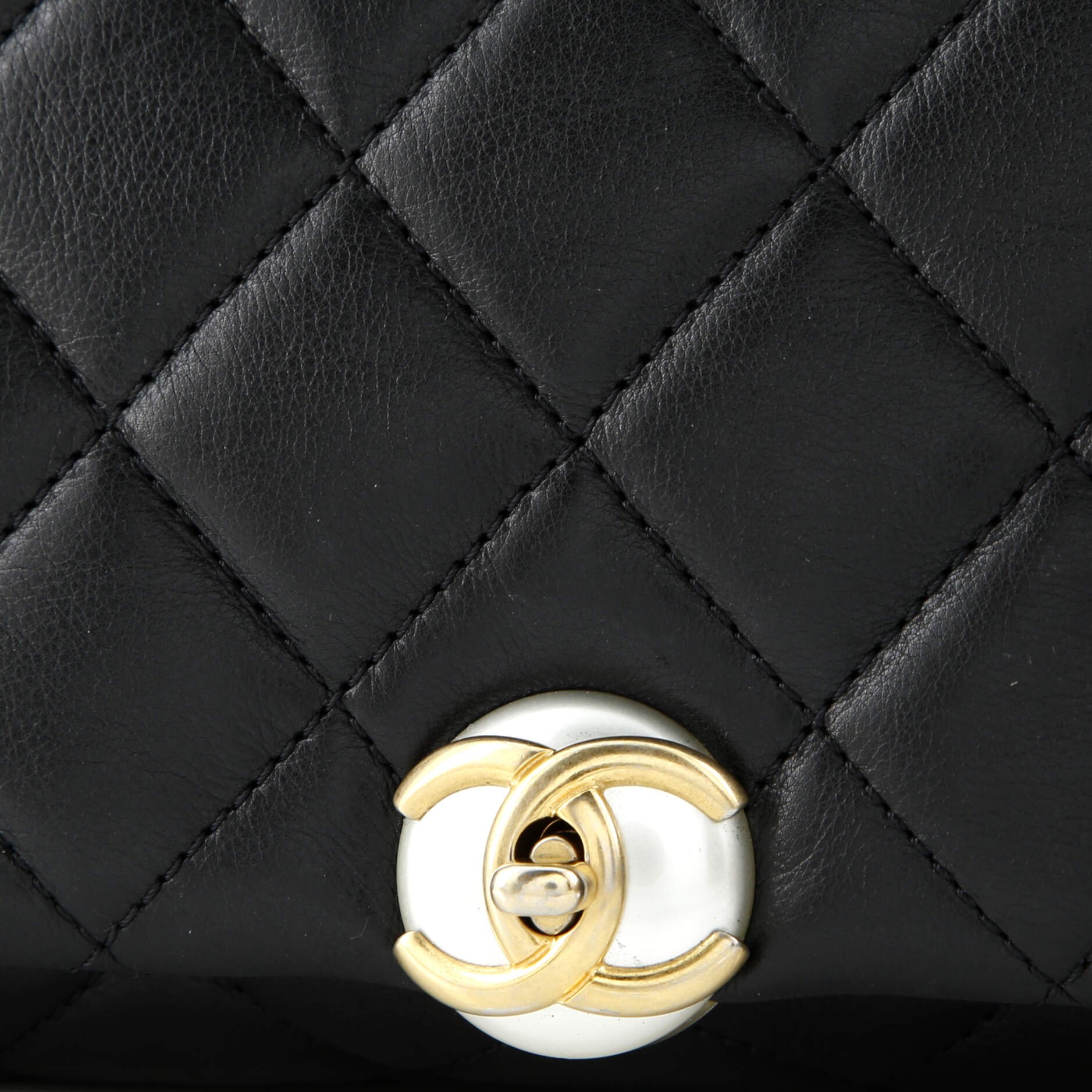 Pearl CC Accordion Flap Bag Quilted Calfskin Medium