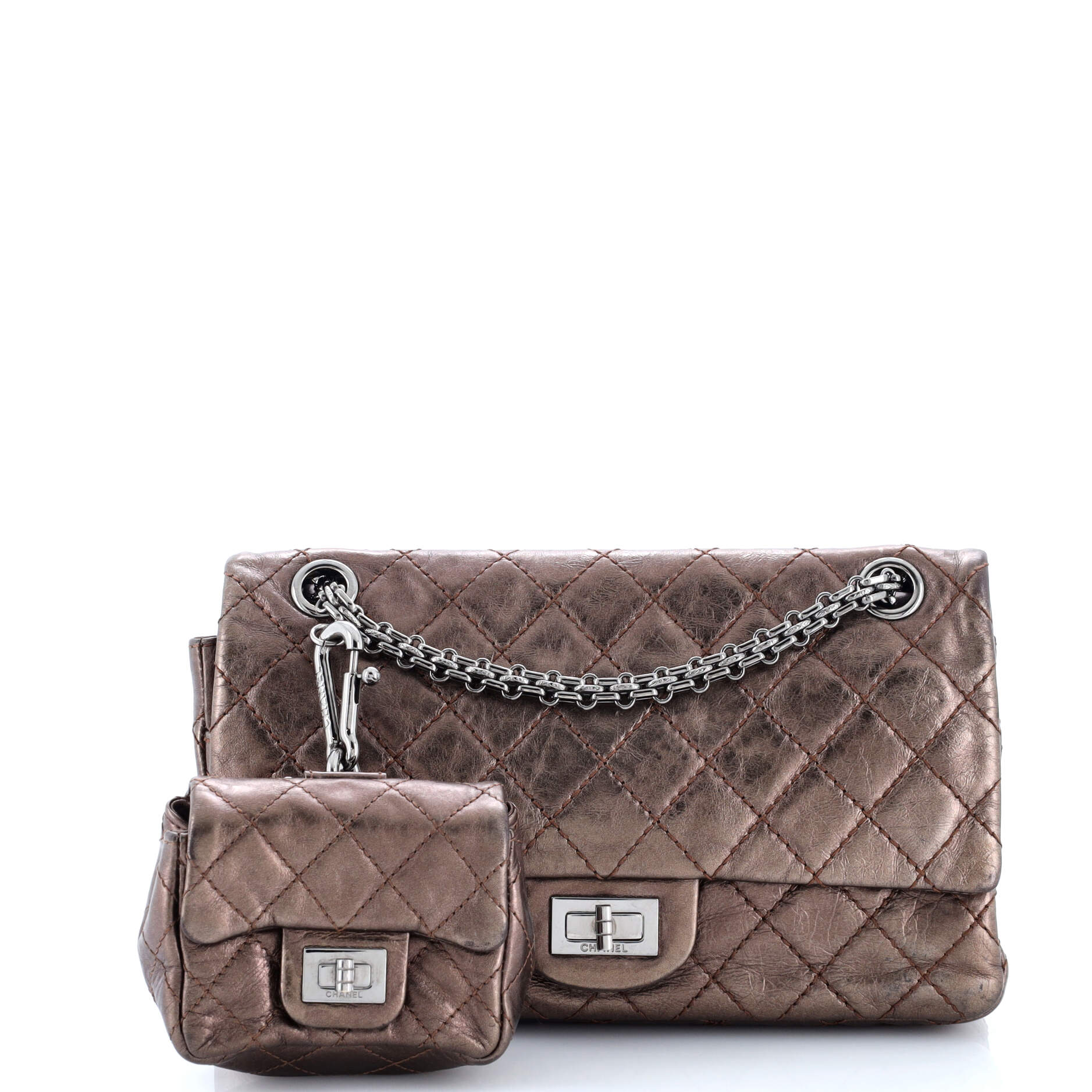 Reissue 2.55 Flap Bag with Flap Bag Coin Purse Quilted Metallic Aged Calfskin 225