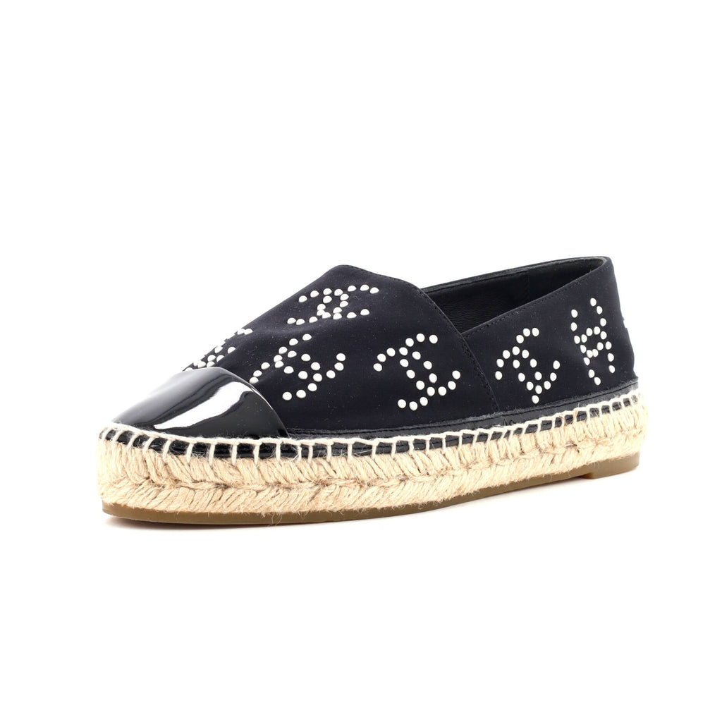 Women's CC Cap Toe Espadrilles Jersey with Patent and Faux Pearls