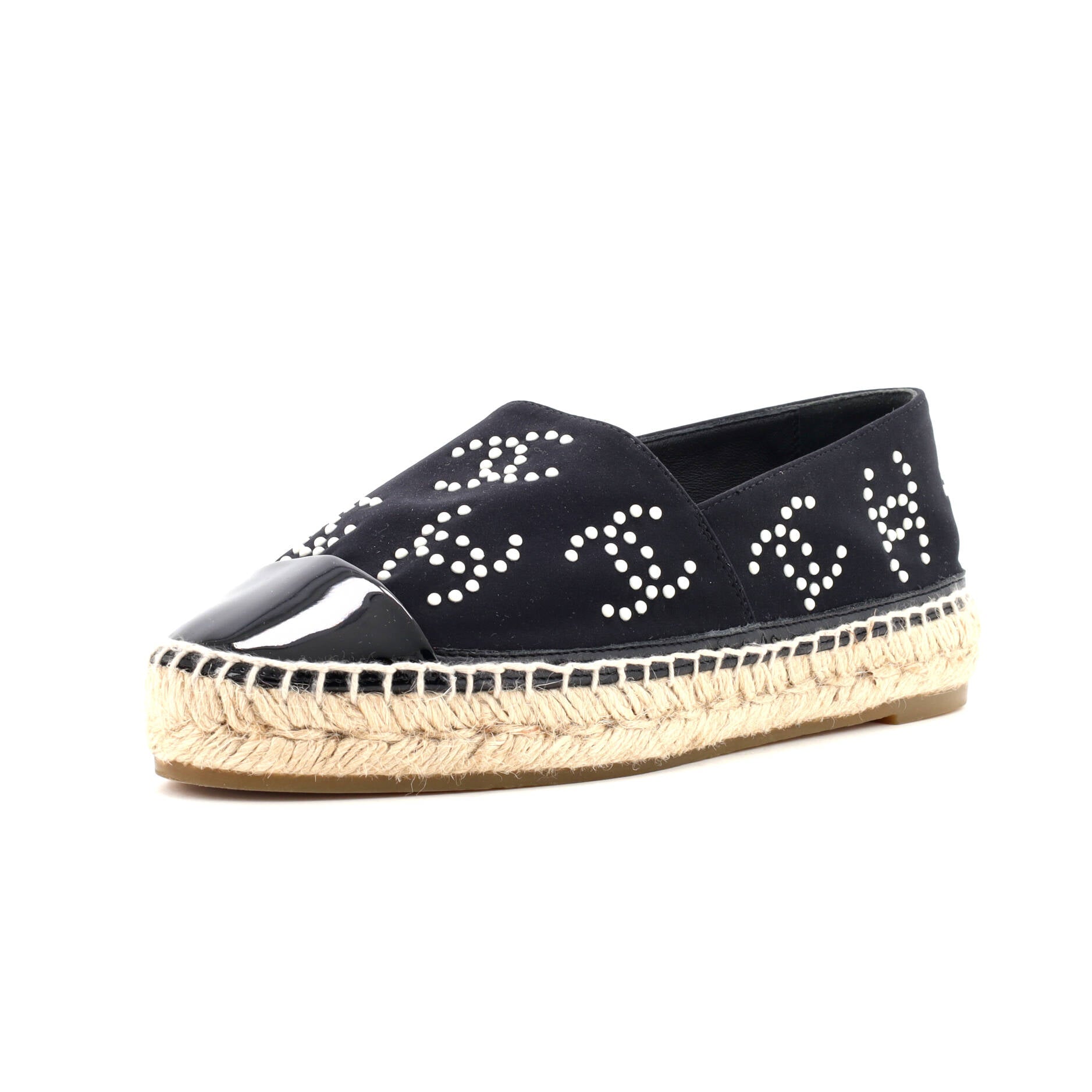 Women's CC Cap Toe Espadrilles Jersey with Patent and Faux Pearls