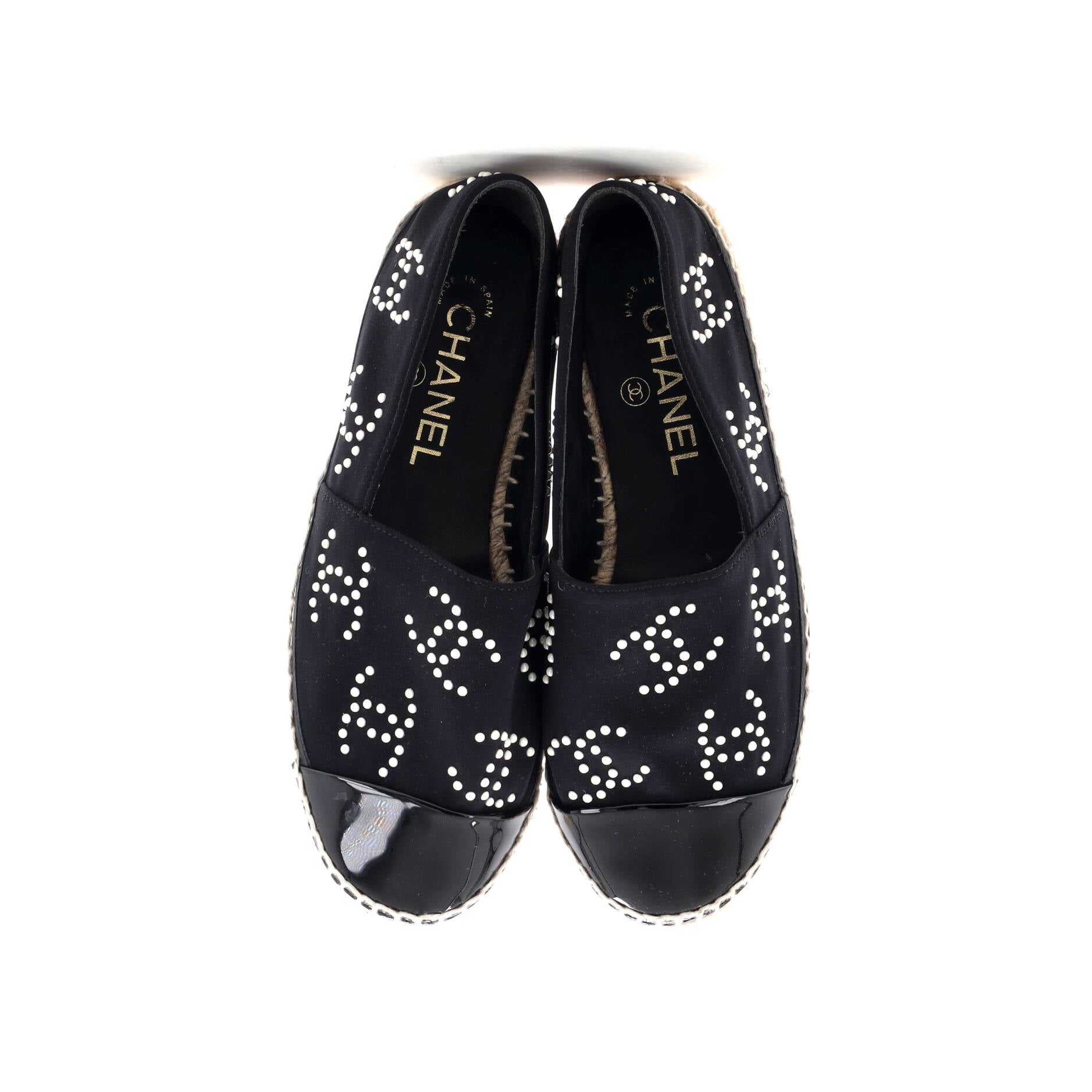 Women's CC Cap Toe Espadrilles Jersey with Patent and Faux Pearls