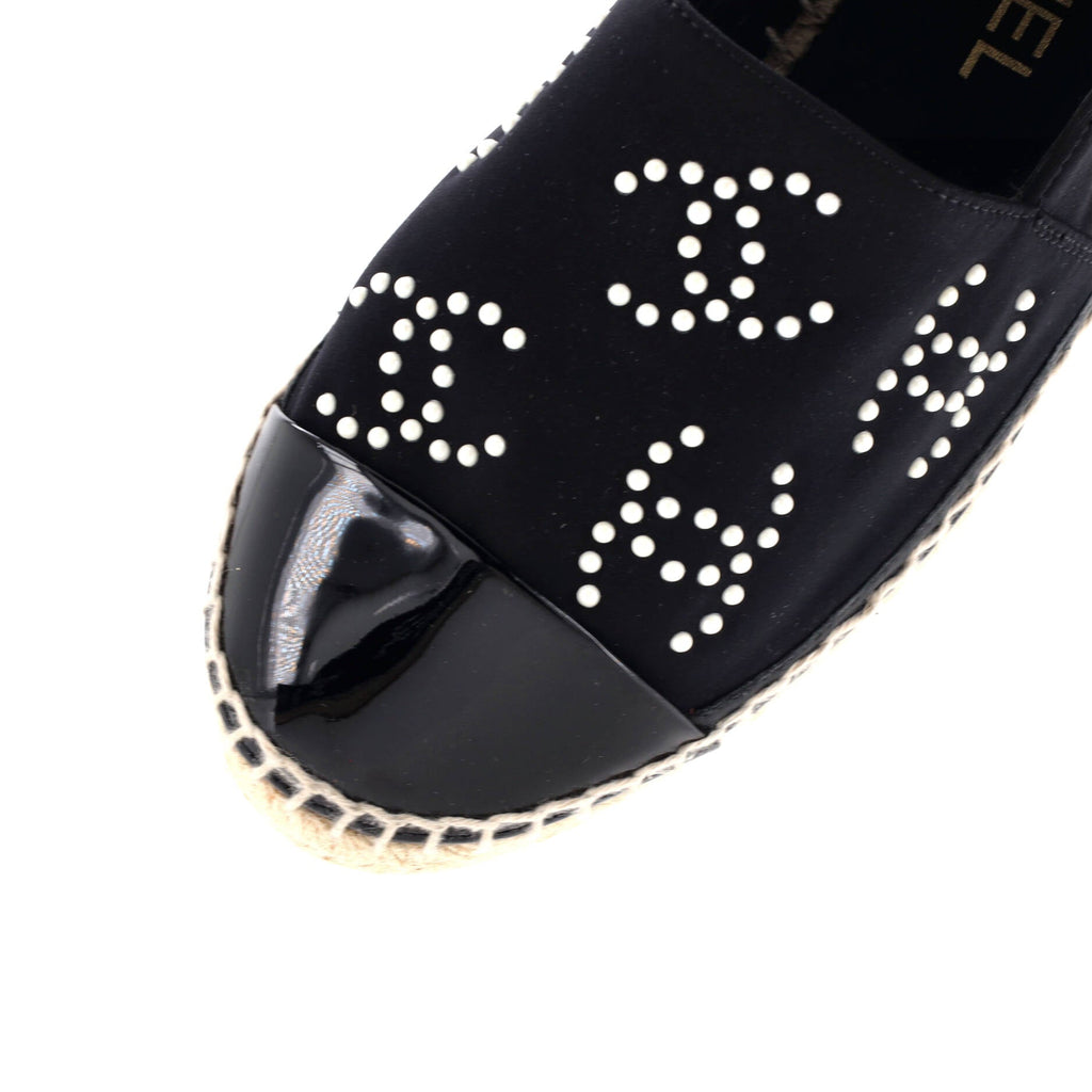 Women's CC Cap Toe Espadrilles Jersey with Patent and Faux Pearls