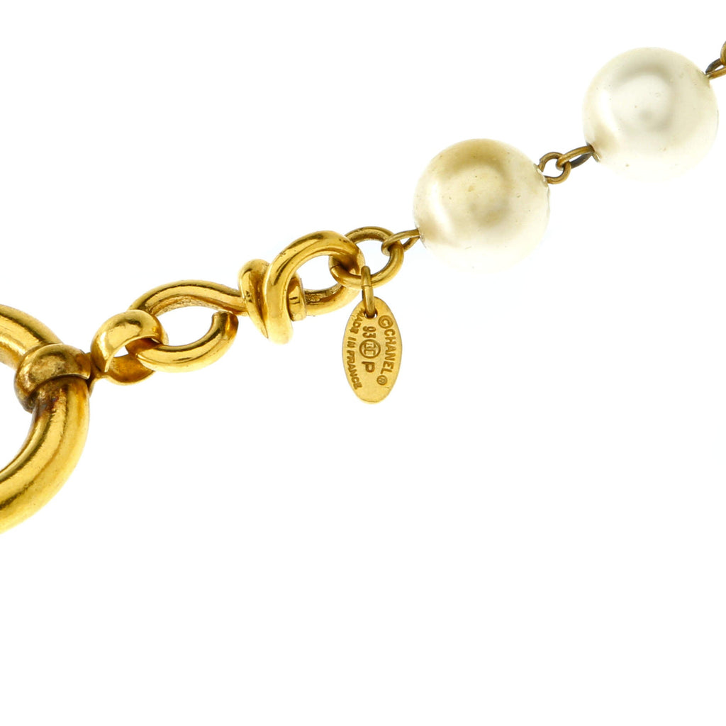 Vintage CC Cross Station Necklace Faux Pearls and Metal